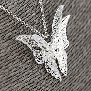 Silver butterfly pendant chain necklace 20”